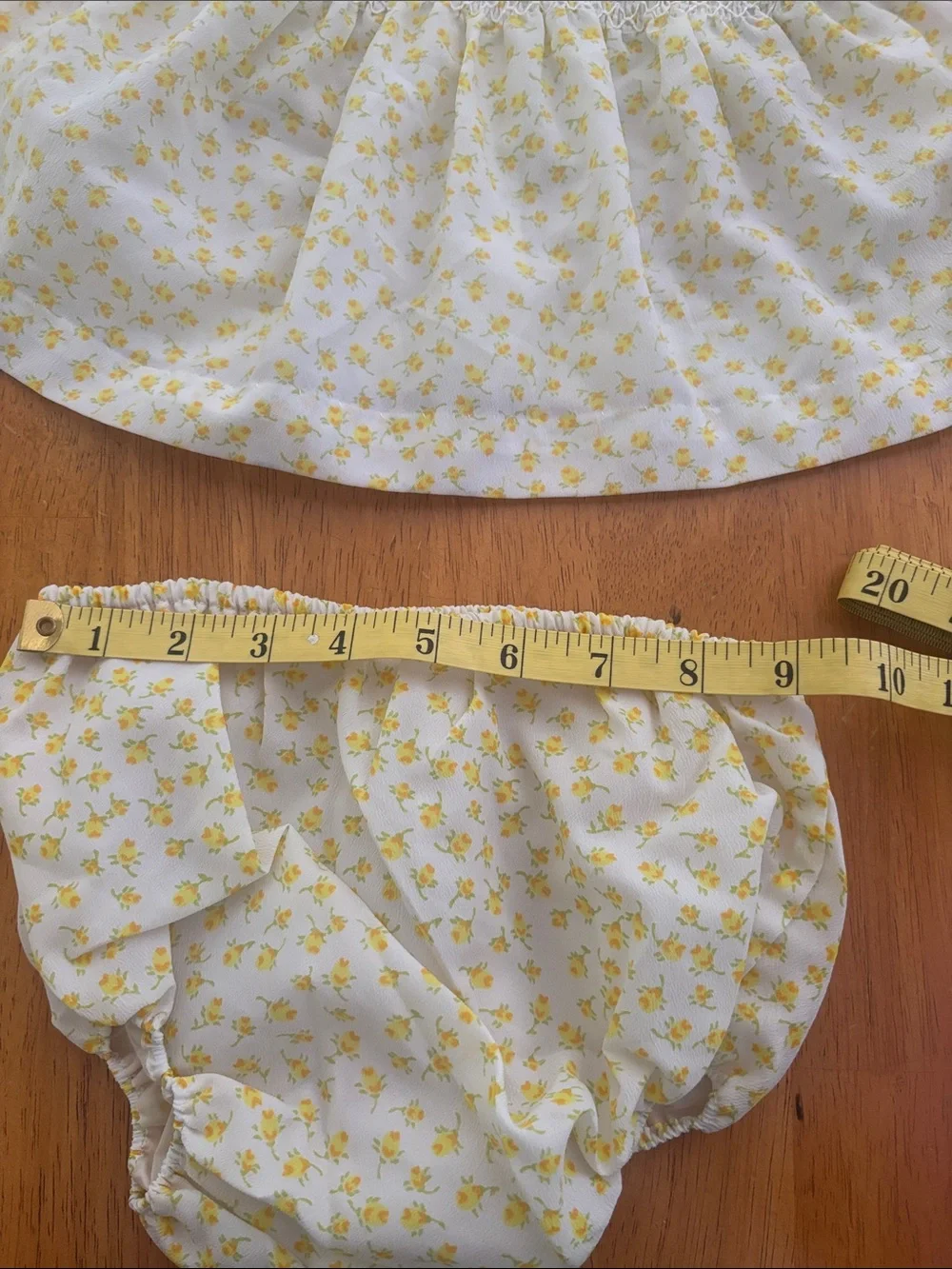 Vintage Baby Girls Yellow Floral Dress & Bloomers Set